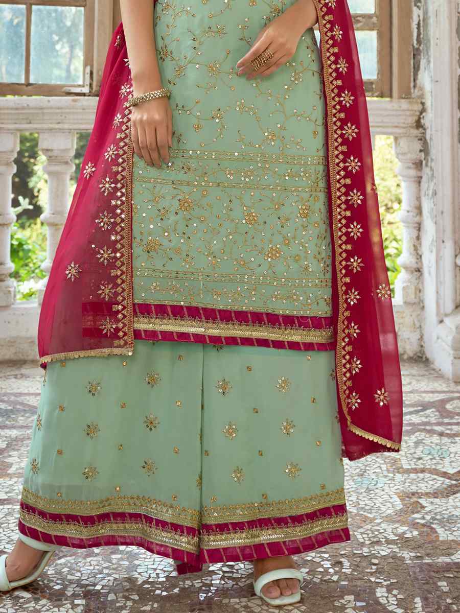Pista Heavy Faux Georgette Embroidered Festival Wedding Palazzo Pant Salwar Kameez