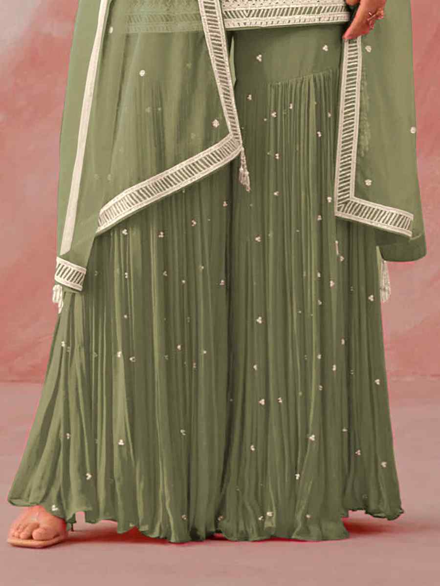Pista Heavy Faux Georgette Embroidered Party Festival Palazzo Pant Salwar Kameez