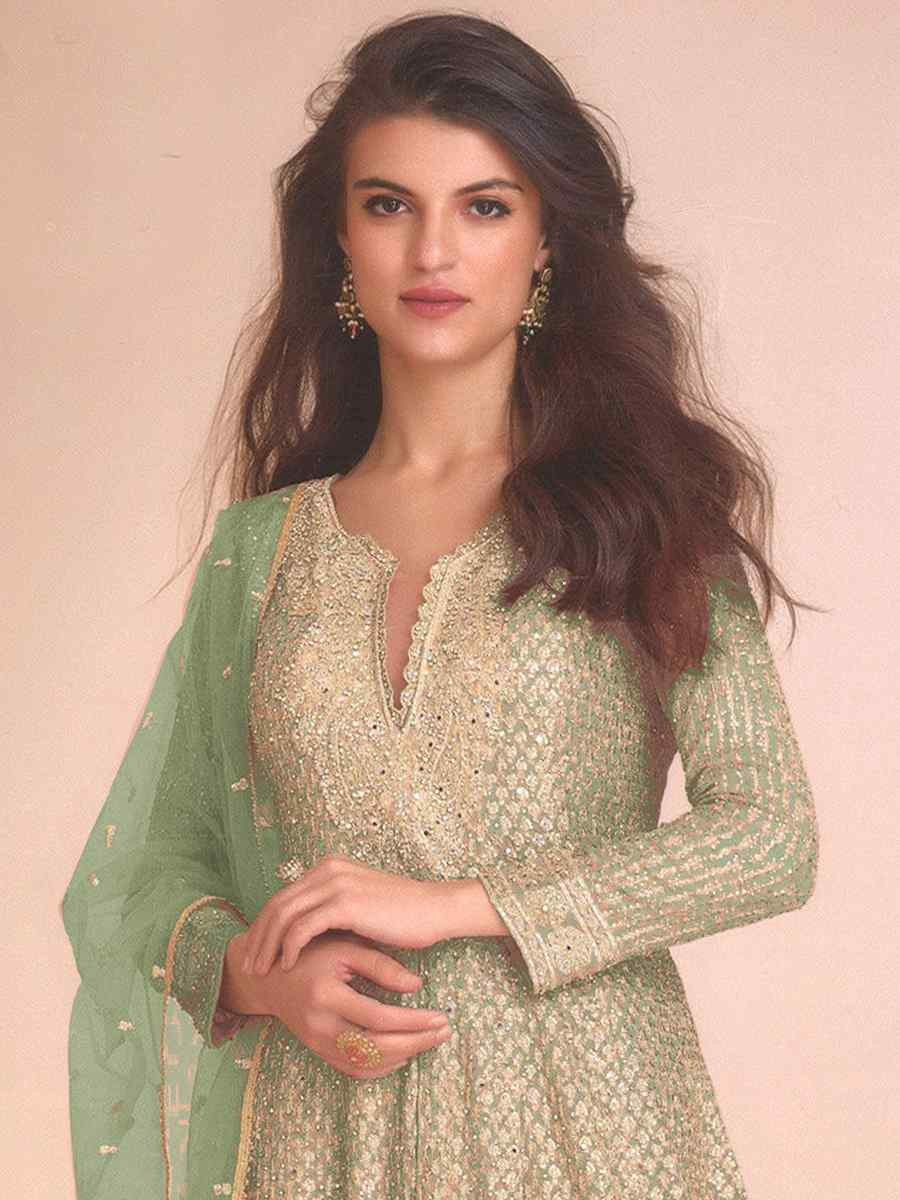 Pista Heavy Fox Georgette Embroidered Party Wedding Ready Palazzo Pant Salwar Kameez