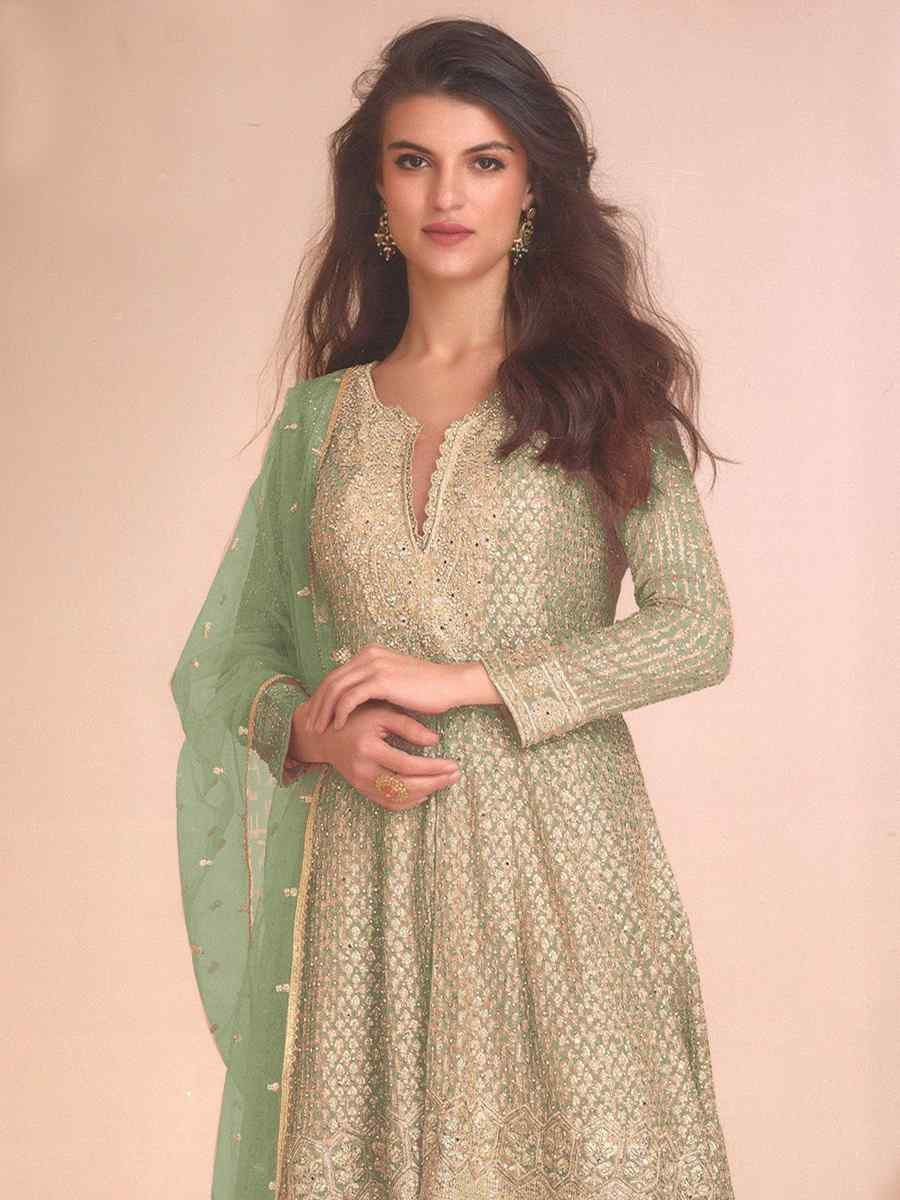 Pista Heavy Fox Georgette Embroidered Party Wedding Ready Palazzo Pant Salwar Kameez