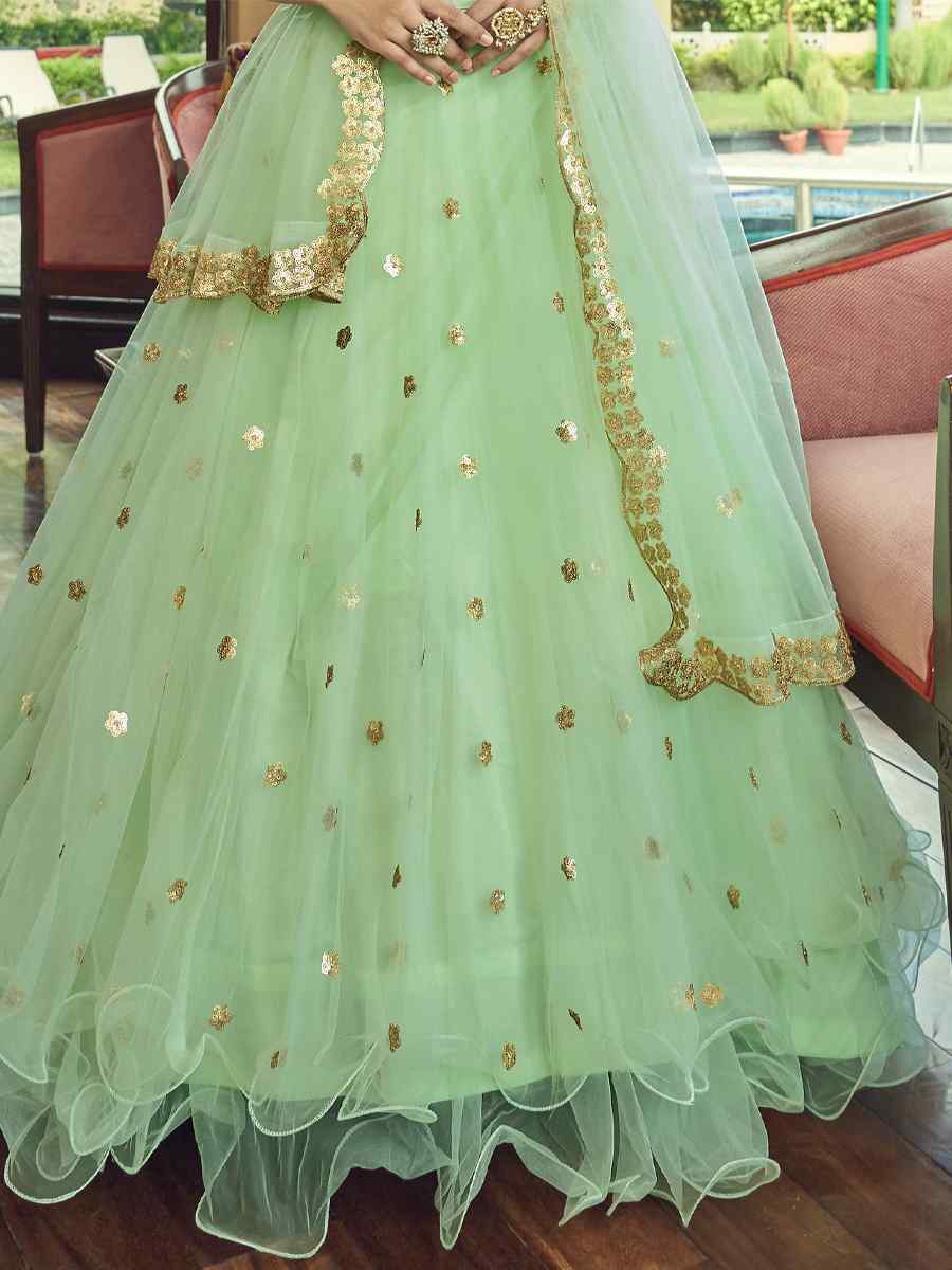 Pista Heavy Nylon Net Embroidered Party Wear Festival Circular Lehenga Choli