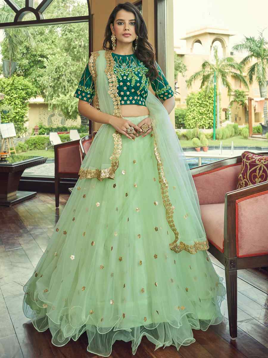 Pista Heavy Nylon Net Embroidered Party Wear Festival Circular Lehenga Choli
