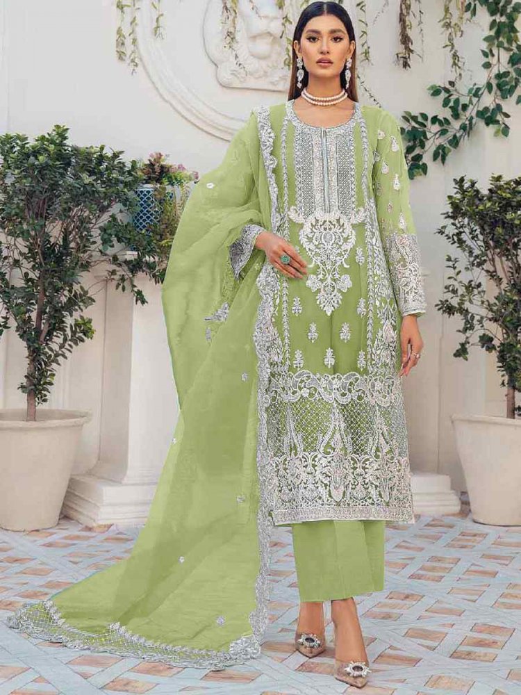 Pista Heavy Organza Embroidered Festival Party Pant Salwar Kameez