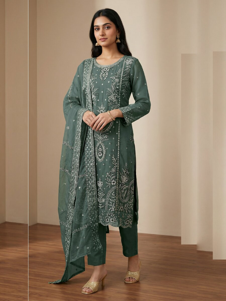 Pista Heavy Organza Embroidery Wedding Party Festival Casual Pant Salwar Kameez