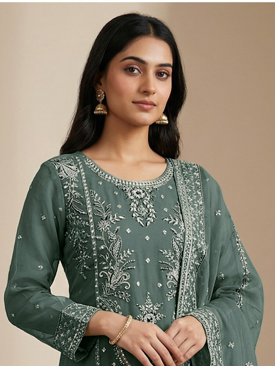 Pista Heavy Organza Embroidery Wedding Party Festival Casual Pant Salwar Kameez