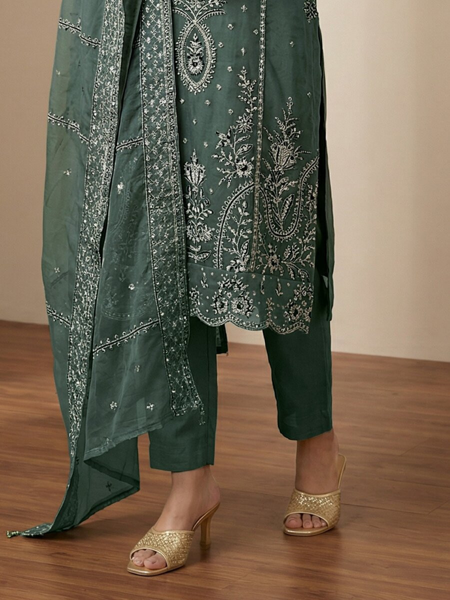 Pista Heavy Organza Embroidery Wedding Party Festival Casual Pant Salwar Kameez