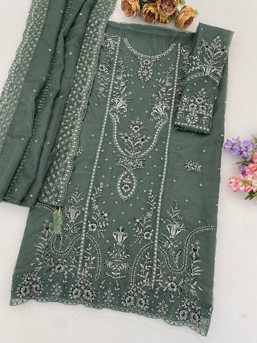 Pista Heavy Organza Embroidery Wedding Party Festival Casual Pant Salwar Kameez
