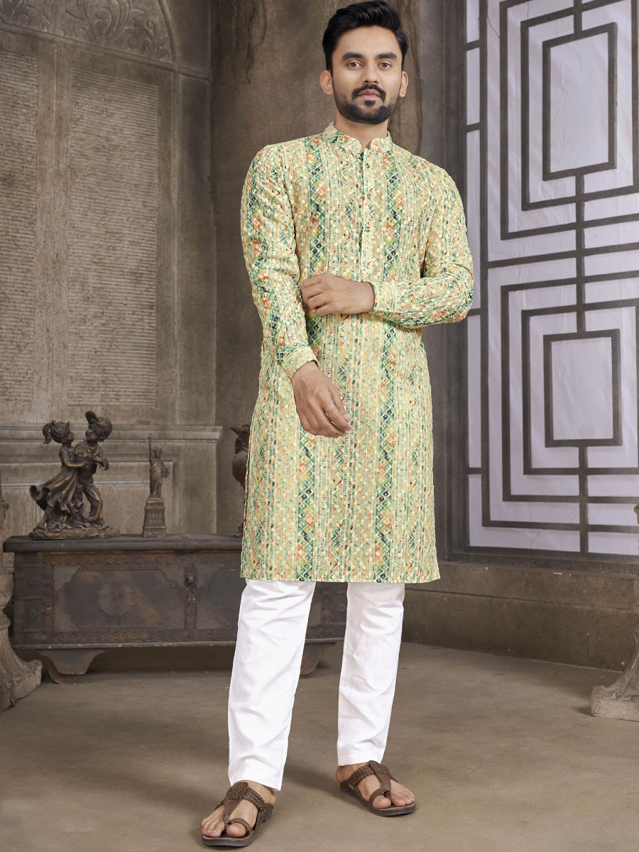 Pista Heavy PC Cotton Printed Festival Casual Kurta