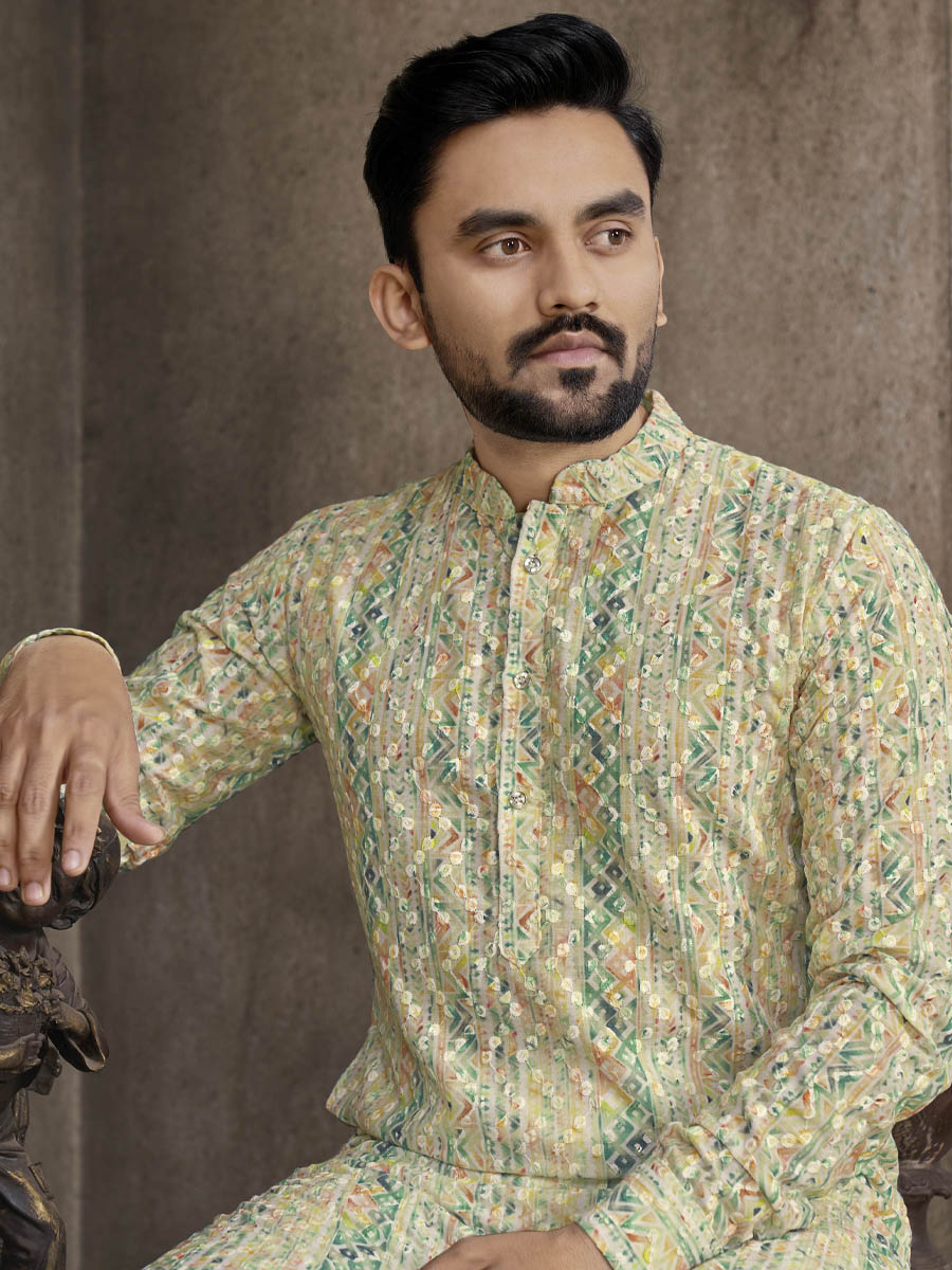 Pista Heavy PC Cotton Printed Festival Casual Kurta