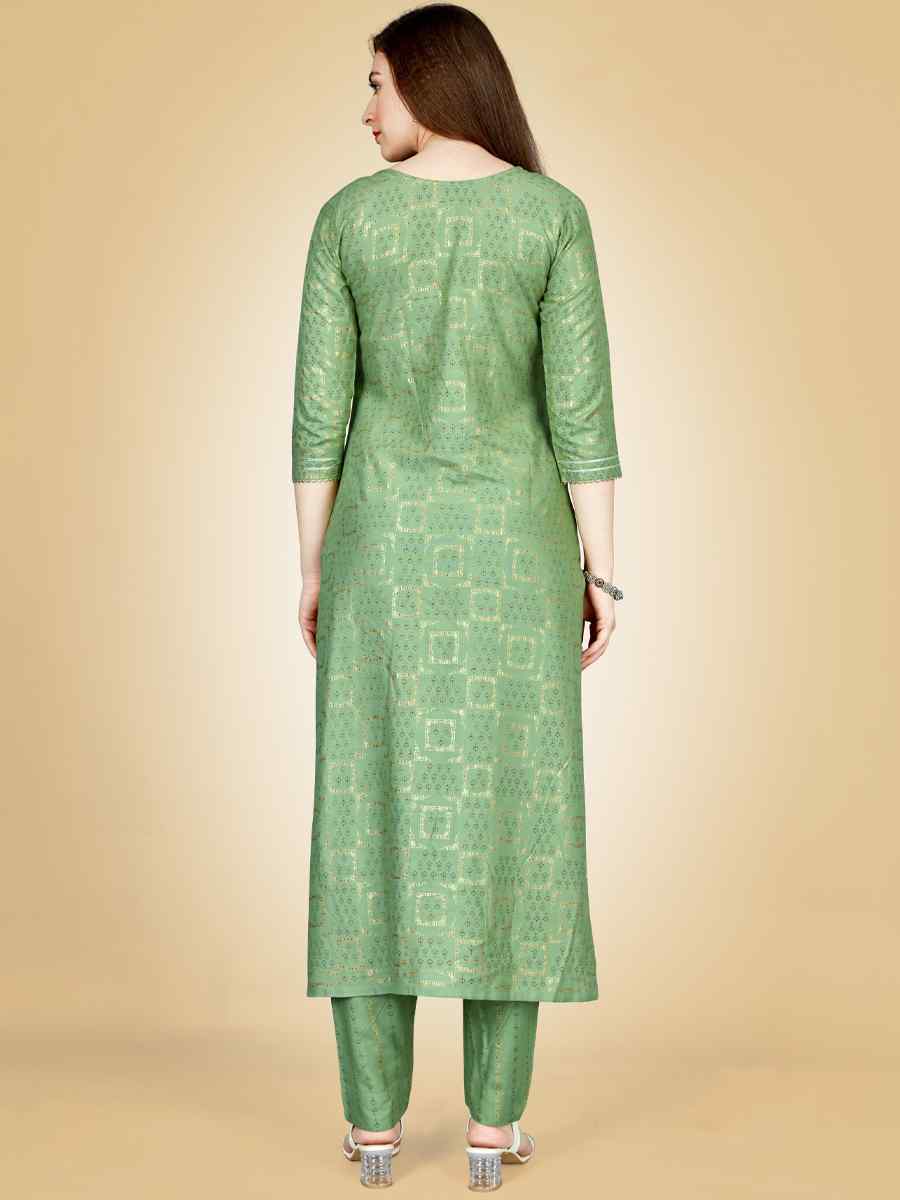 Pista Heavy Rayon 14 Kgs Embroidered Festival Casual Kurti With Bottom