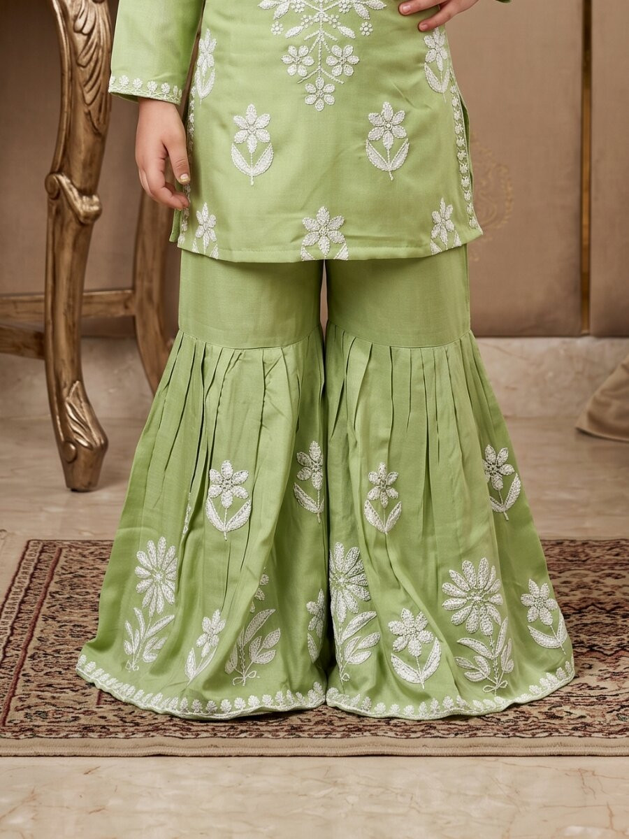 Pista Heavy rayon cotton Embroidered Ethnic Casual Festival Party Wedding Kurta Sharara Girls Wear