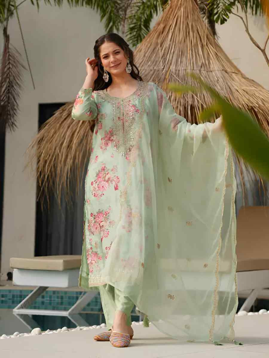 Pista Heavy Tebby Silk Embroidered Party Wedding Ready Pant Salwar Kameez