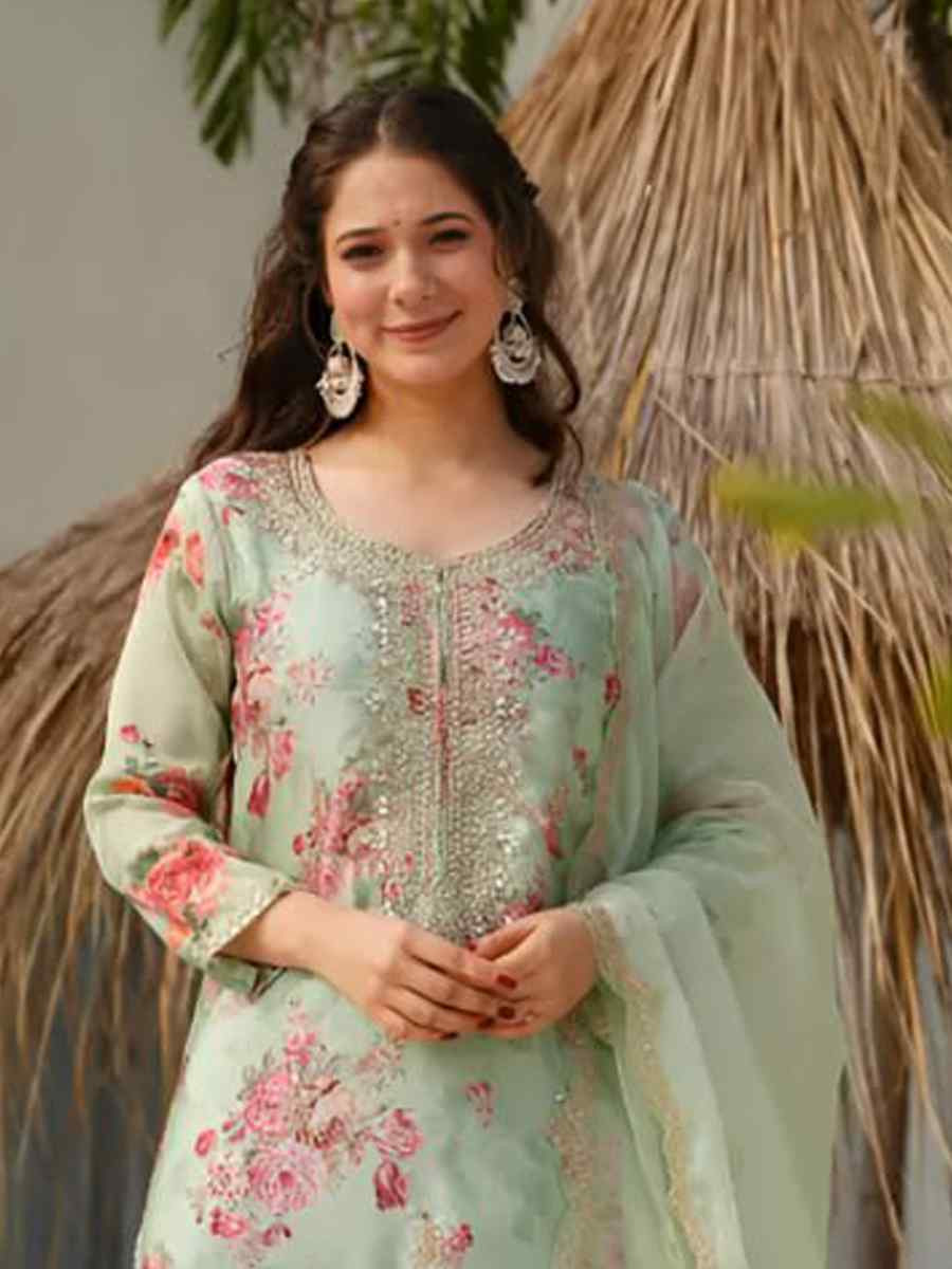 Pista Heavy Tebby Silk Embroidered Party Wedding Ready Pant Salwar Kameez