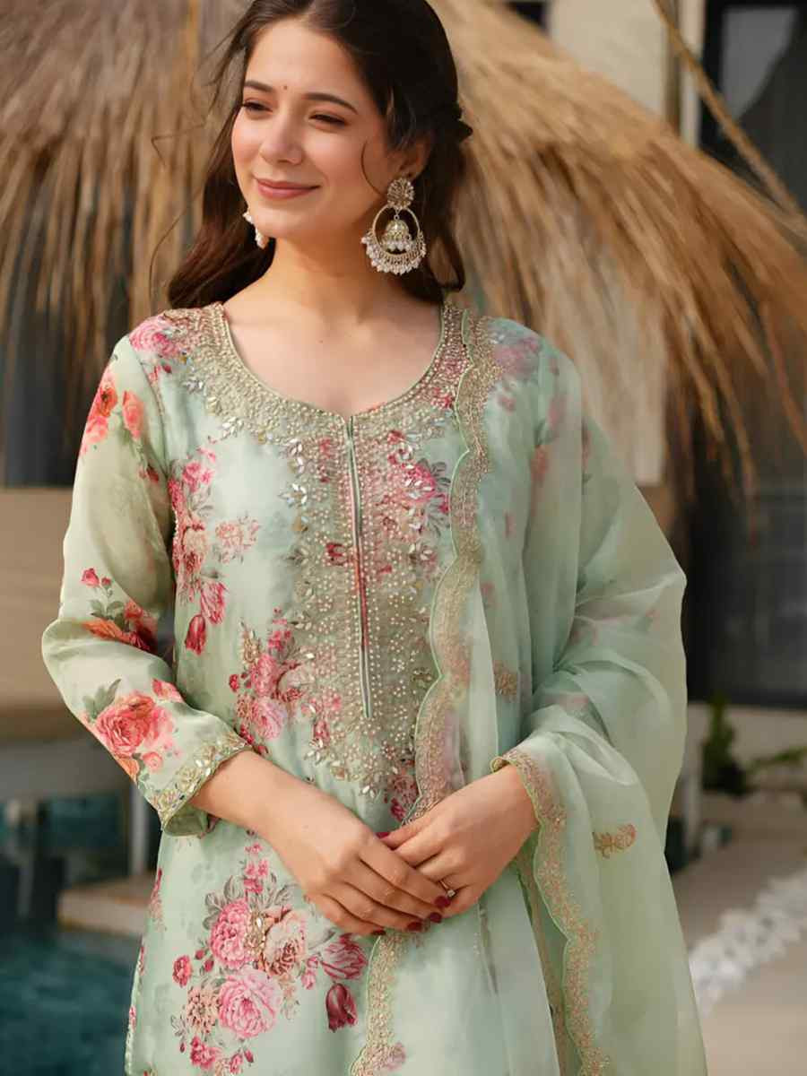 Pista Heavy Tebby Silk Embroidered Party Wedding Ready Pant Salwar Kameez