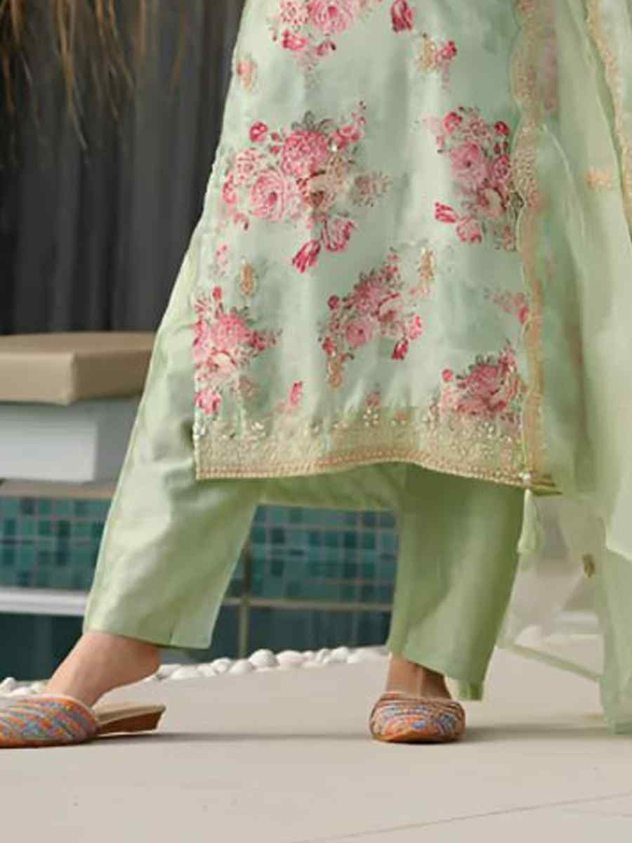 Pista Heavy Tebby Silk Embroidered Party Wedding Ready Pant Salwar Kameez