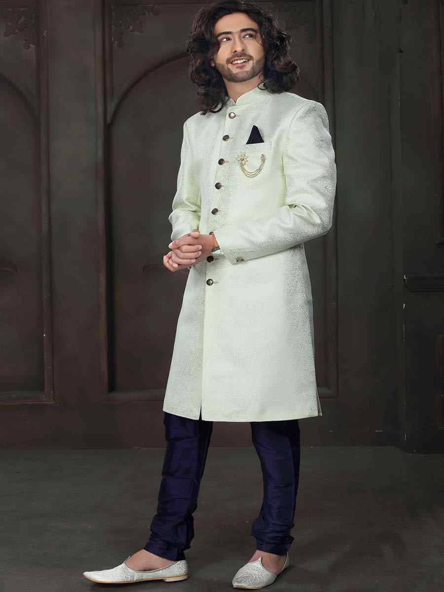 Pista Imported Woven Groom Wedding Sherwani