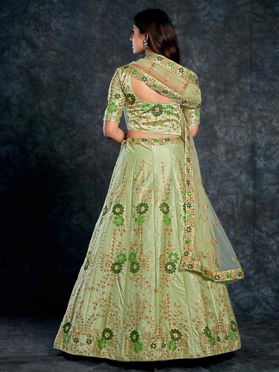 Pista Italian Silk Embroidered Wedding Festival Heavy Border Lehenga Choli