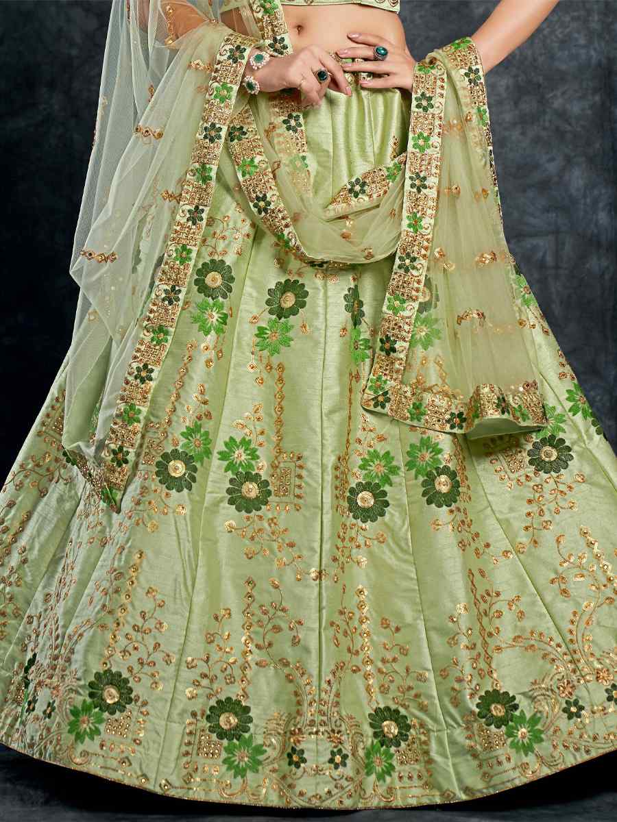 Pista Italian Silk Embroidered Wedding Festival Heavy Border Lehenga Choli