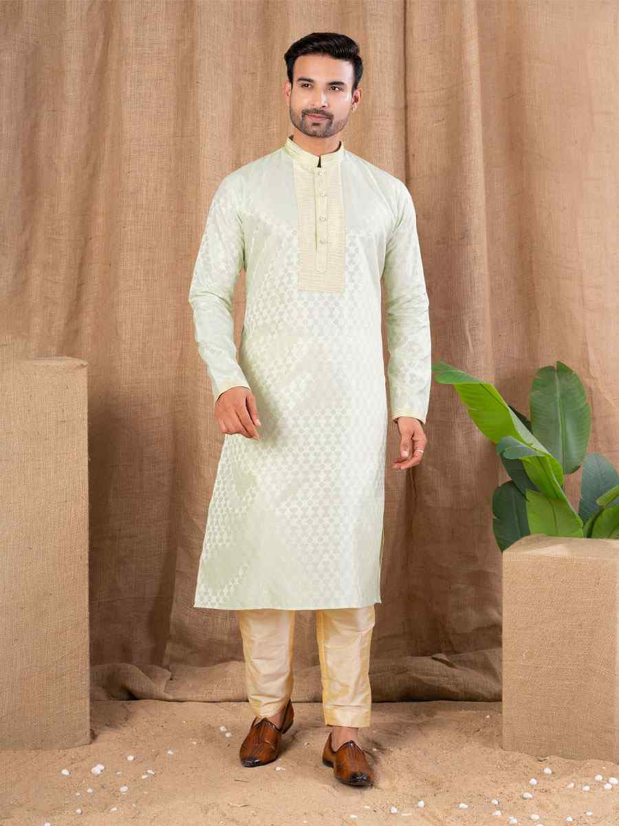 Pista Jacquard Embroidery Festival Wedding Party Mens Kurta