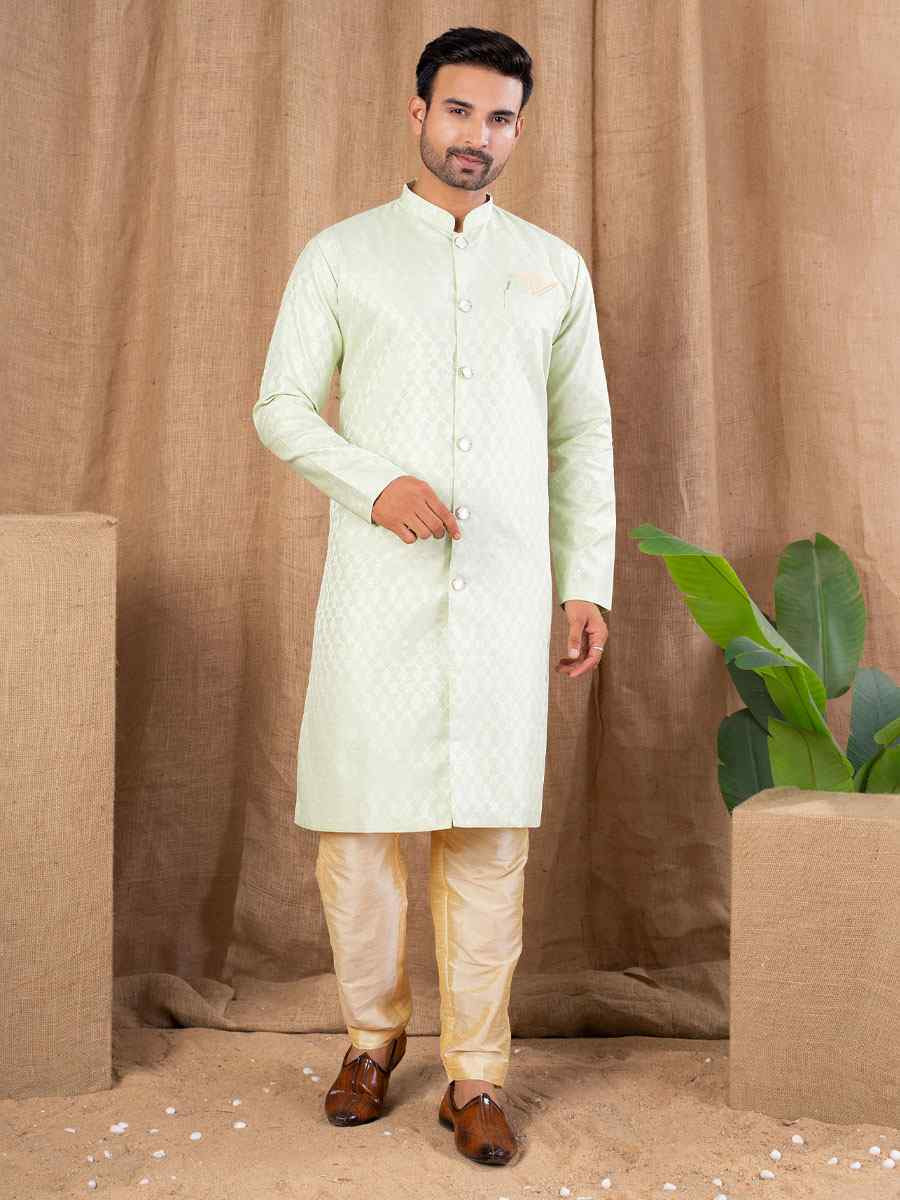 Pista Jacquard Embroidery Festival Wedding Party Mens Kurta