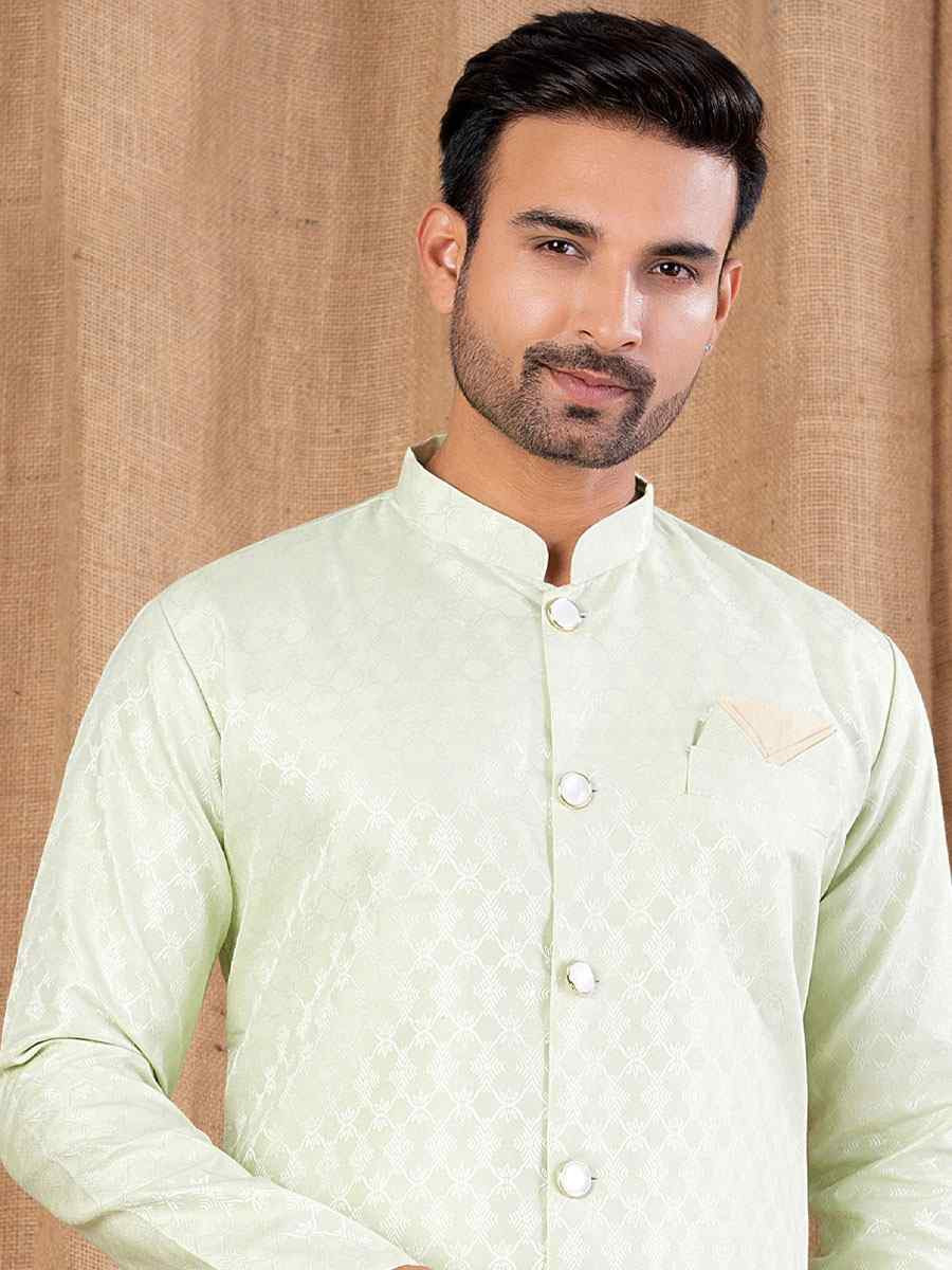Pista Jacquard Embroidery Festival Wedding Party Mens Kurta