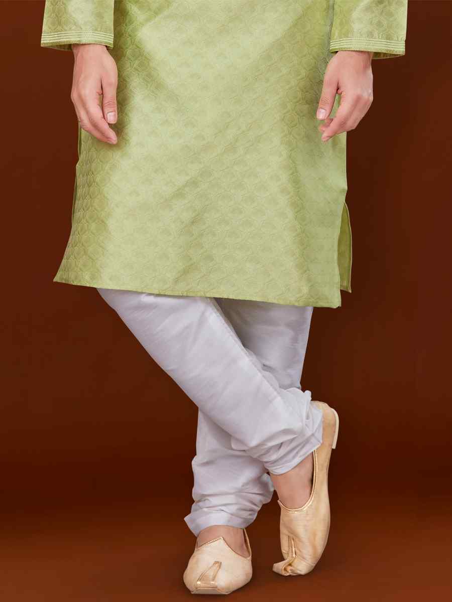 Pista Jacquard Woven Wedding Festival Kurta