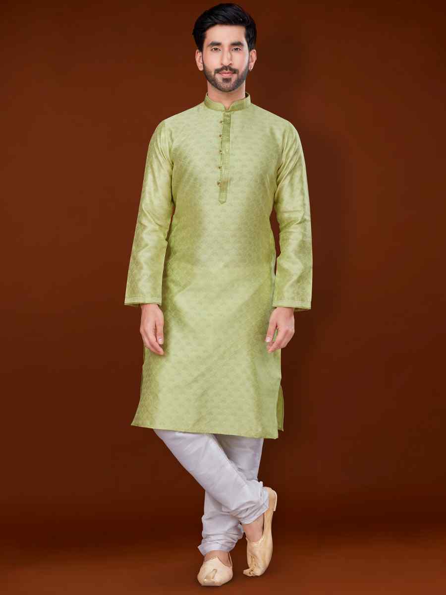 Pista Jacquard Woven Wedding Festival Kurta