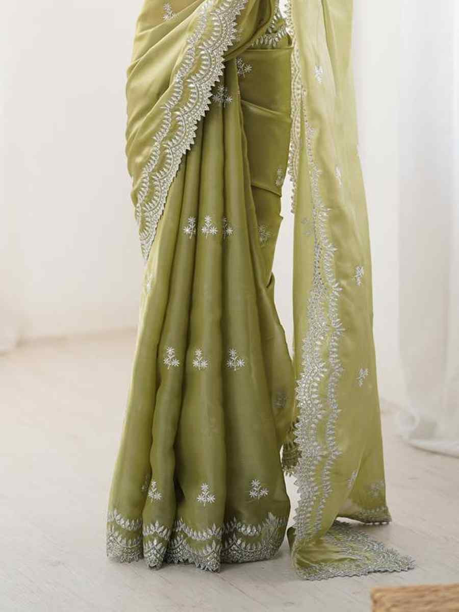 Pista Jimmy Chu Embroidered Festival Wedding Fancy Heavy Border Saree
