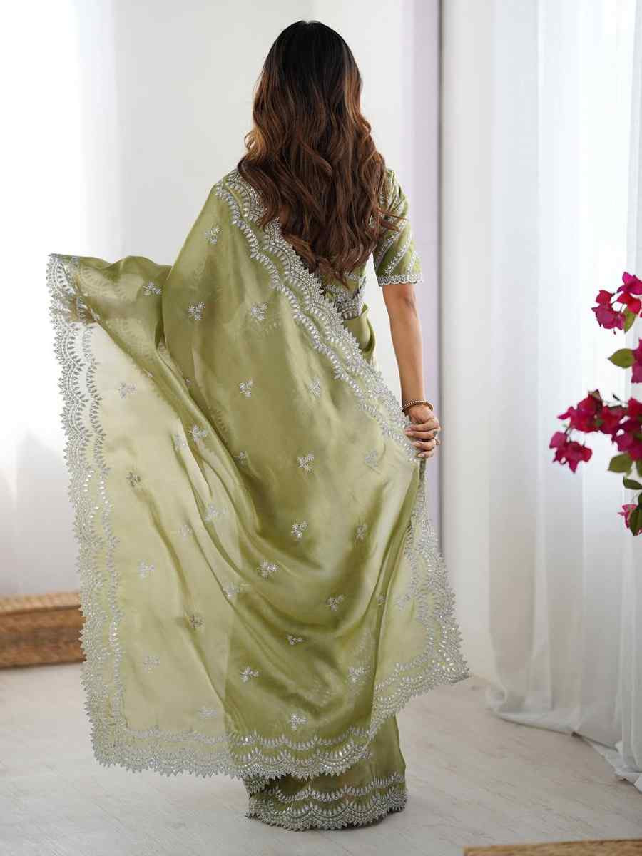 Pista Jimmy Chu Embroidered Festival Wedding Fancy Heavy Border Saree