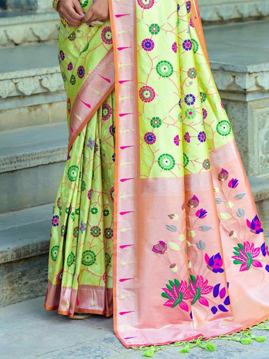 Pista Kanjivaram Silk Handwoven Wedding Festival Heavy Border Saree