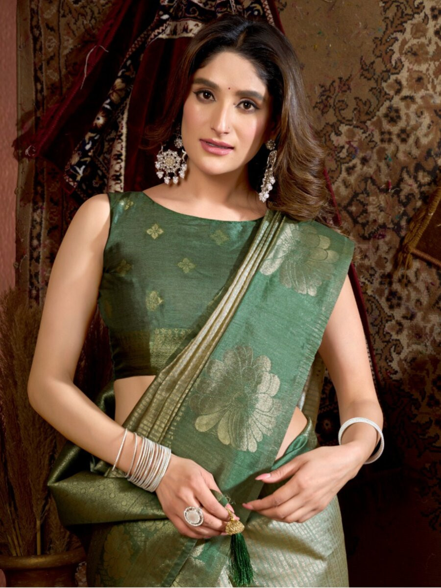 Pista Kota Silk Handwoven Wedding Reception Party Casual Heavy Border Sarees