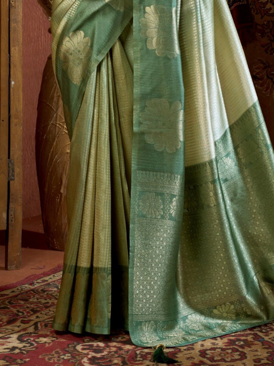 Pista Kota Silk Handwoven Wedding Reception Party Casual Heavy Border Sarees
