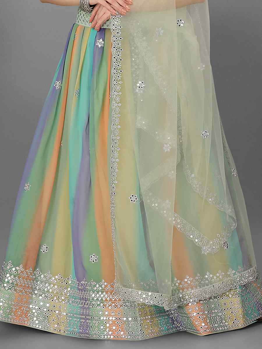 Pista Malay Silk Embroidered Reception Wedding Lehenga Choli