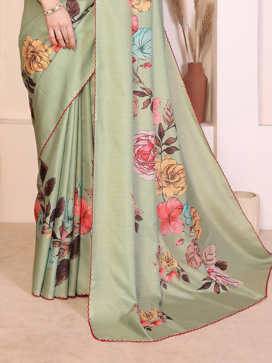 Pista Manipuri Digital Printed Wedding Reception Party Festival Casual Heavy Border Sarees