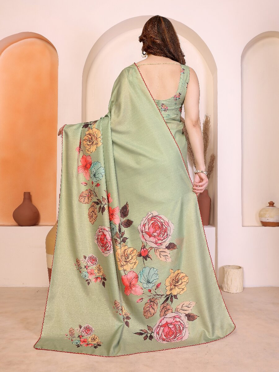 Pista Manipuri Digital Printed Wedding Reception Party Festival Casual Heavy Border Sarees