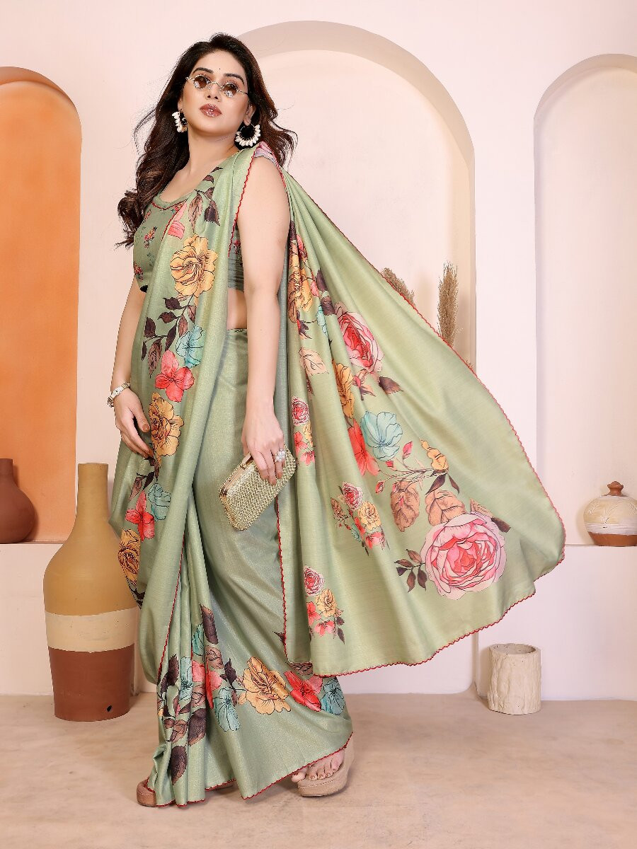 Pista Manipuri Digital Printed Wedding Reception Party Festival Casual Heavy Border Sarees