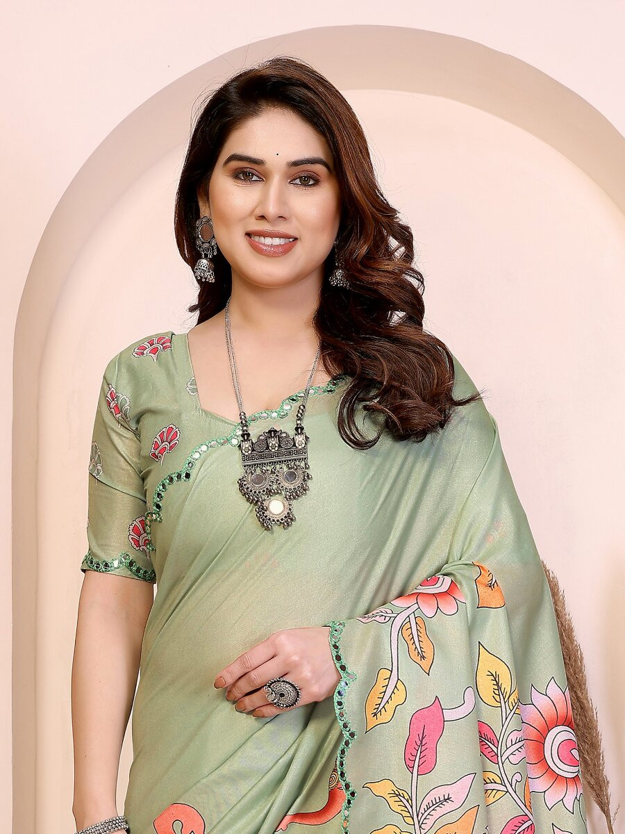Pista Manipuri Digital Printed Wedding Reception Party Festival Casual Heavy Border Sarees