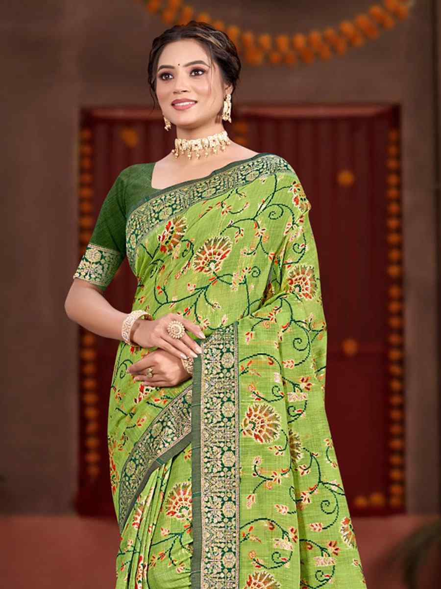 Pista Meenakari Cotton Silk Handwoven Casual Reception Festival Wedding Fancy Classic Style Sarees