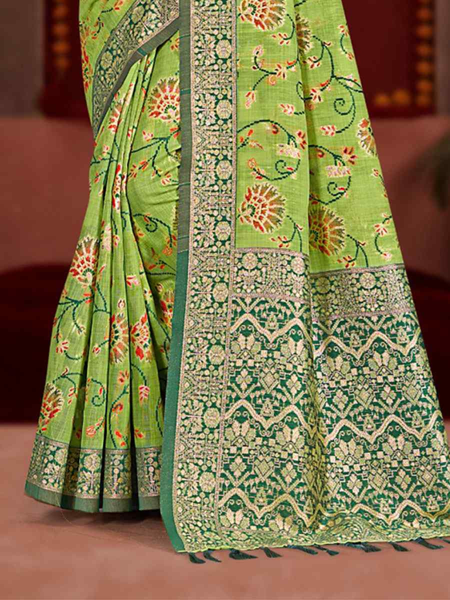 Pista Meenakari Cotton Silk Handwoven Casual Reception Festival Wedding Fancy Classic Style Sarees