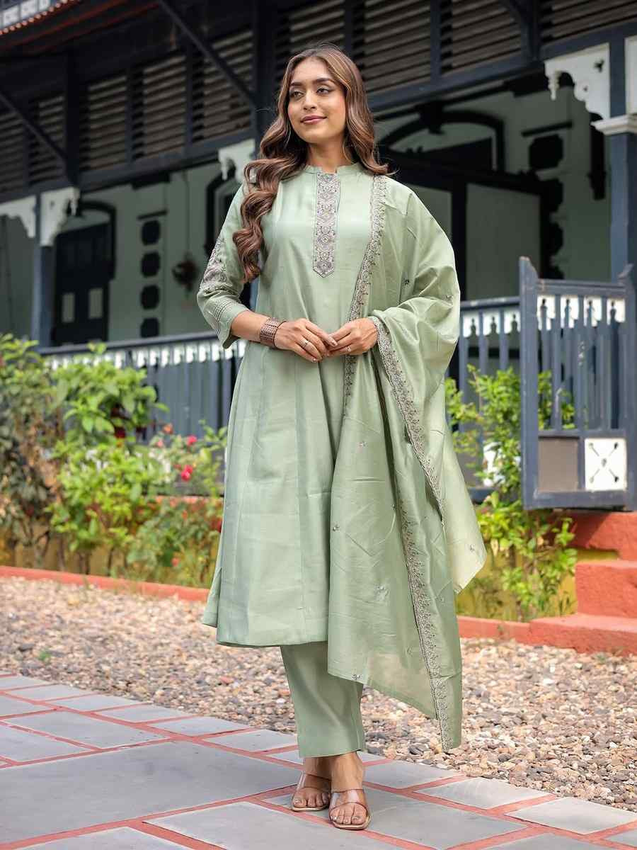 Pista Muslin Embroidery Party Wedding Festival Casual Ready Pant Salwar Kameez