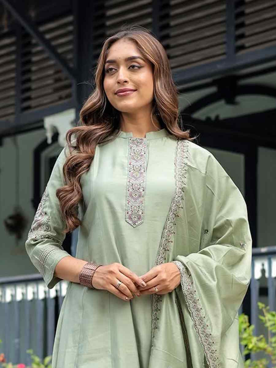 Pista Muslin Embroidery Party Wedding Festival Casual Ready Pant Salwar Kameez