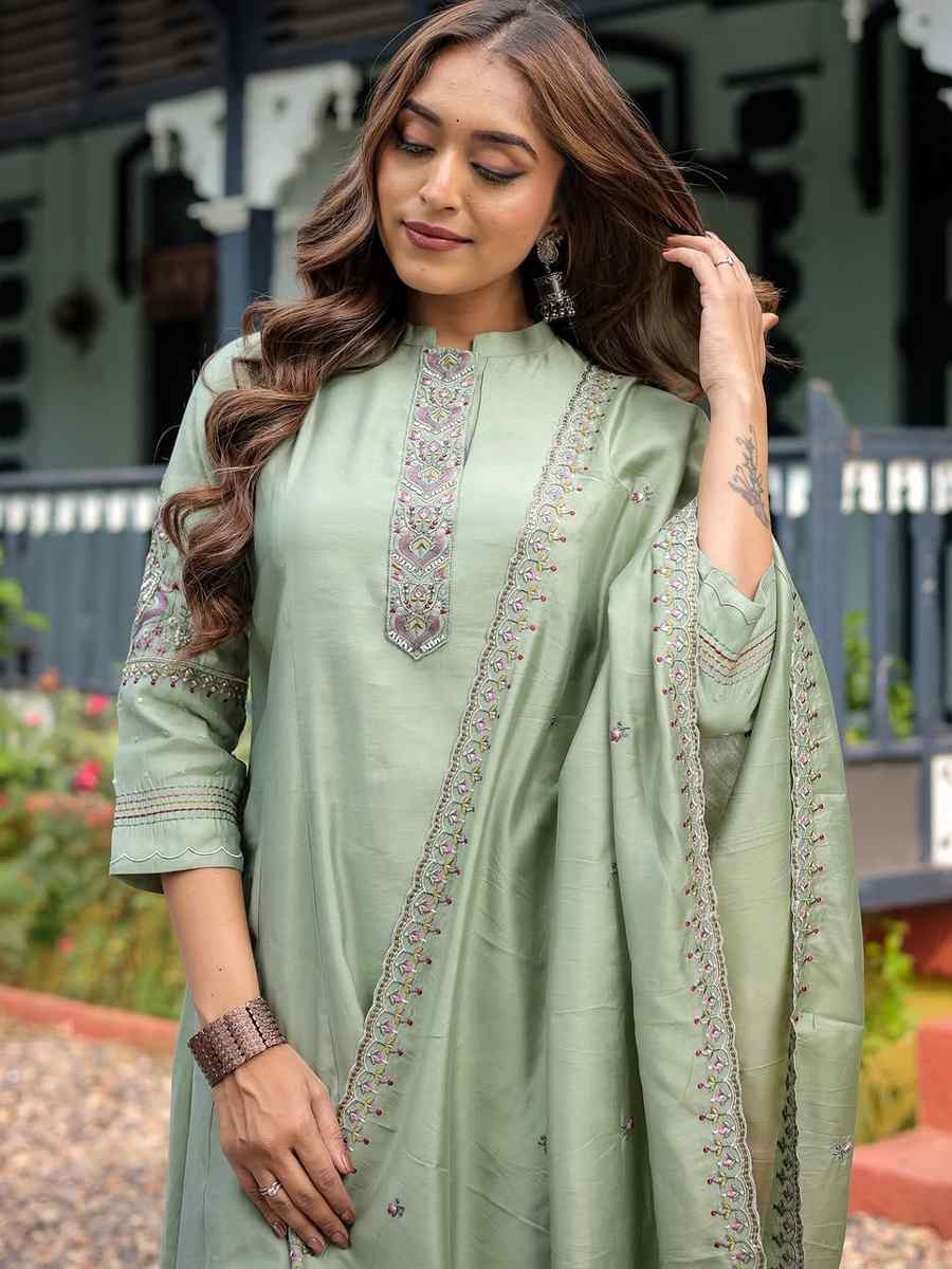 Pista Muslin Embroidery Party Wedding Festival Casual Ready Pant Salwar Kameez