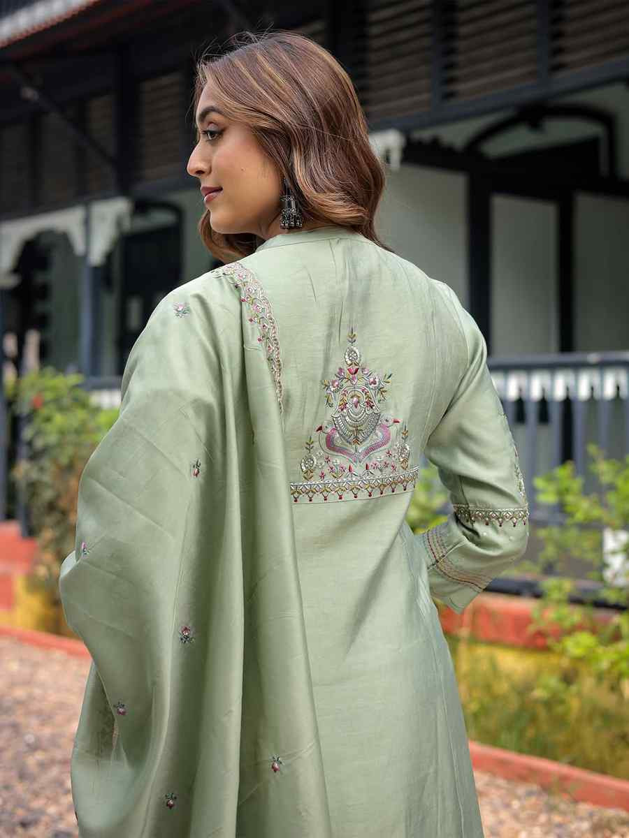 Pista Muslin Embroidery Party Wedding Festival Casual Ready Pant Salwar Kameez