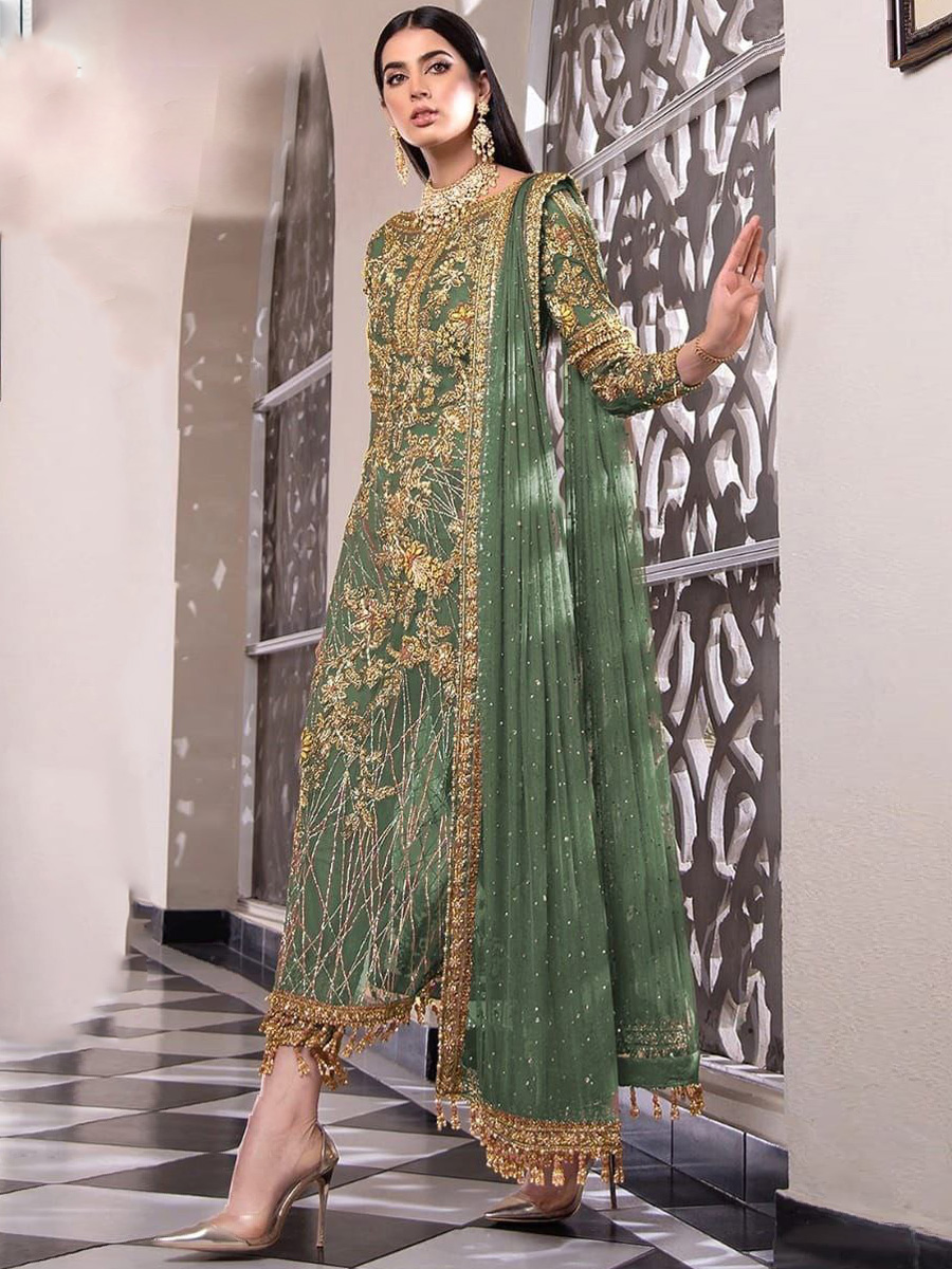 Pista Net Embroidered Festival Party Pant Salwar Kameez