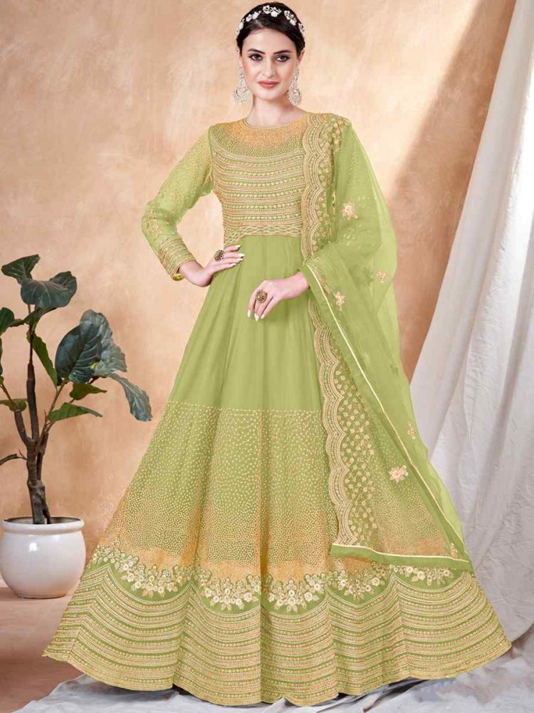 Pista Net Embroidered Festival Wedding Anarkali Salwar Kameez