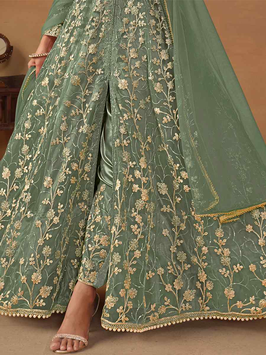 Pista Net Embroidered Festival Wedding Anarkali Salwar Kameez