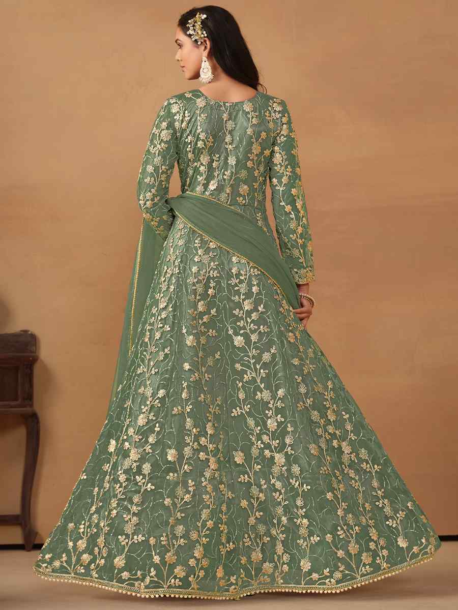 Pista Net Embroidered Festival Wedding Anarkali Salwar Kameez