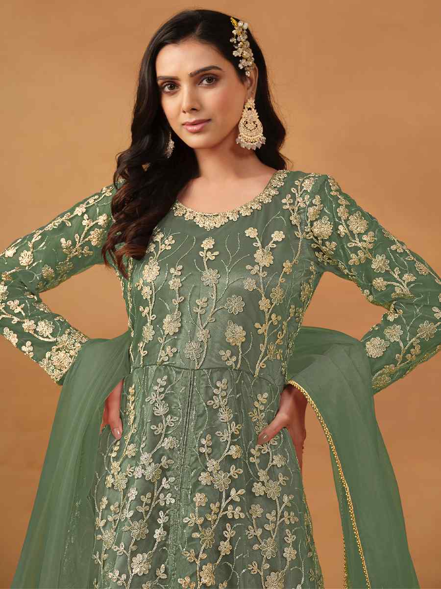 Pista Net Embroidered Festival Wedding Anarkali Salwar Kameez
