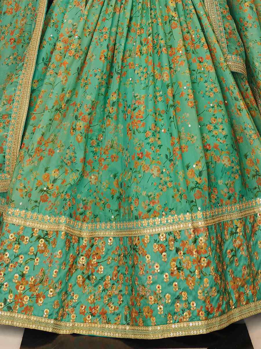 Pista Organza Embroidered Engagement Wedding Heavy Border Lehenga Choli