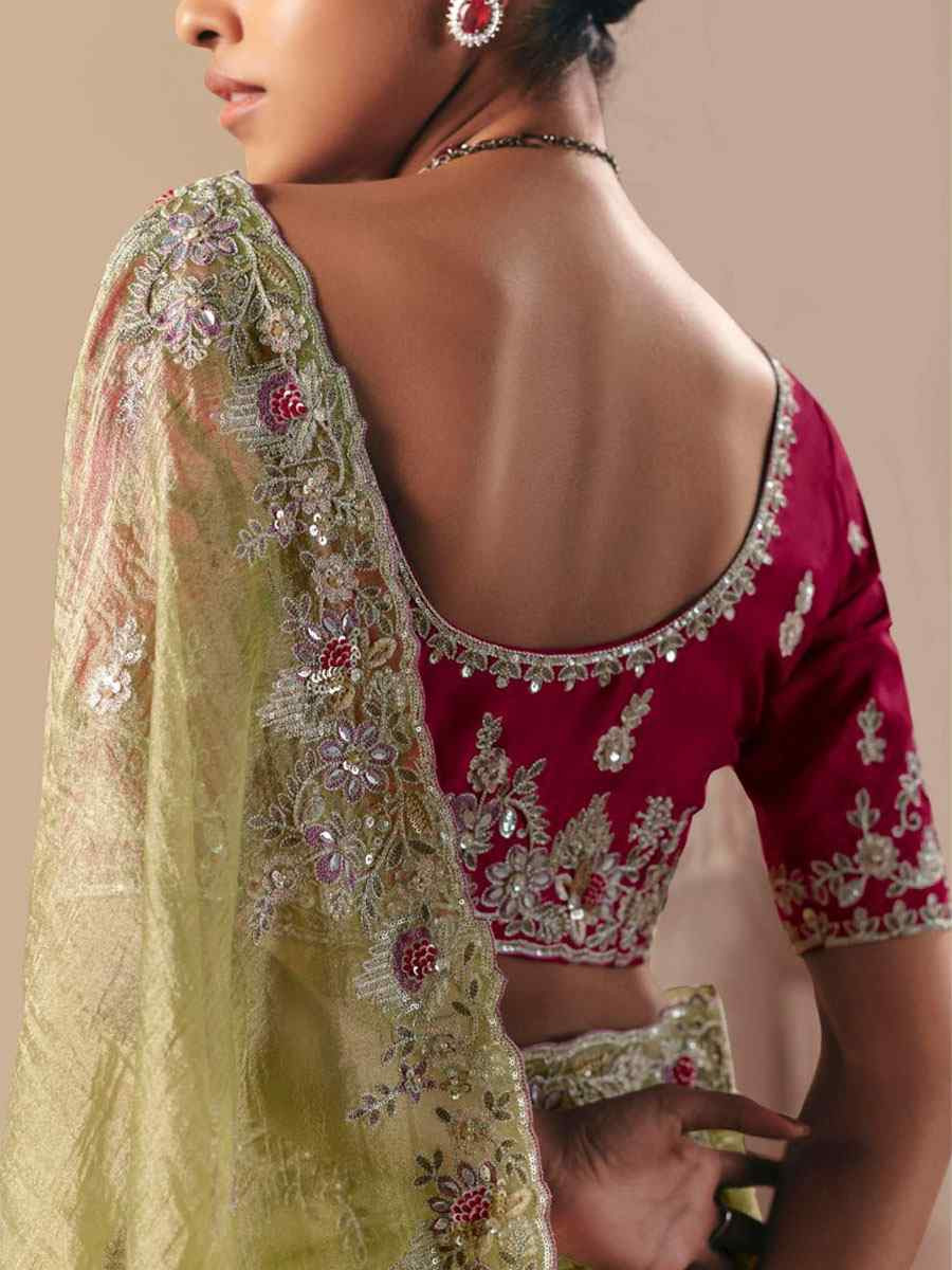 Pista Organza Embroidery Zari Bridal Reception Festival Wedding Fancy Heavy Border Saree